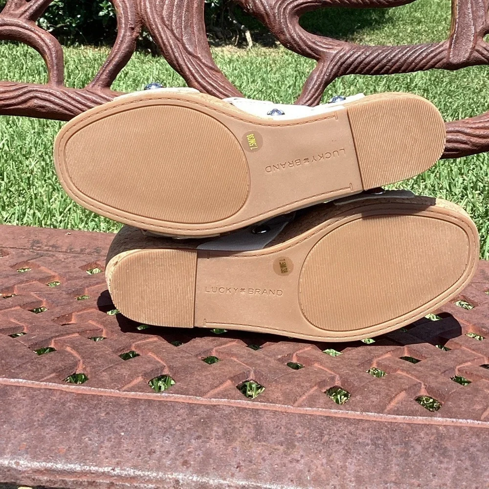NWT Lucky Brand Valintina Bone Ankle Strap Platform Wedge Sandals